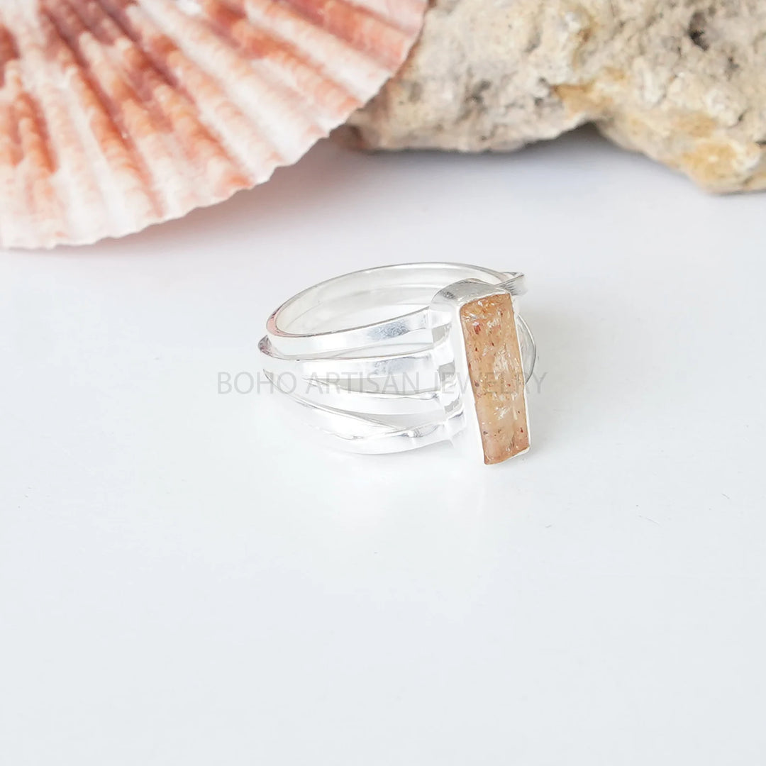 Raw Imperial Topaz Ring: Sterling Silver Bar Ring, November Birthstone