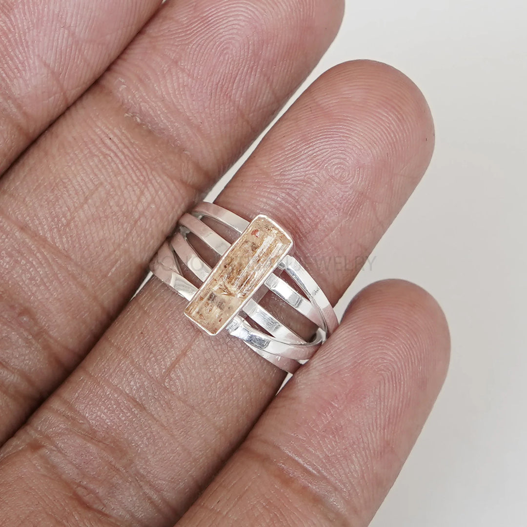 Raw Imperial Topaz Ring: Sterling Silver Bar Ring, November Birthstone