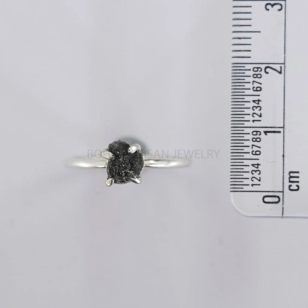 Raw Diamond Ring: Sterling Silver Uncut Crystal, April Birthstone