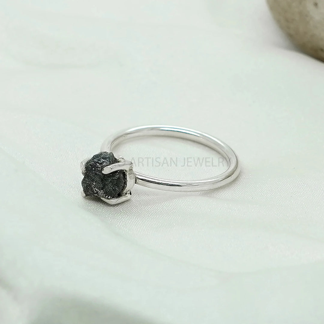 Raw Diamond Ring: Sterling Silver Uncut Crystal, April Birthstone
