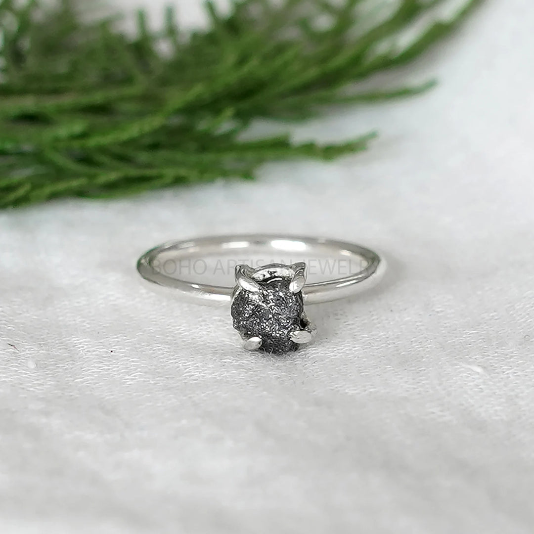 Raw Diamond Ring: Sterling Silver Uncut Crystal, April Birthstone