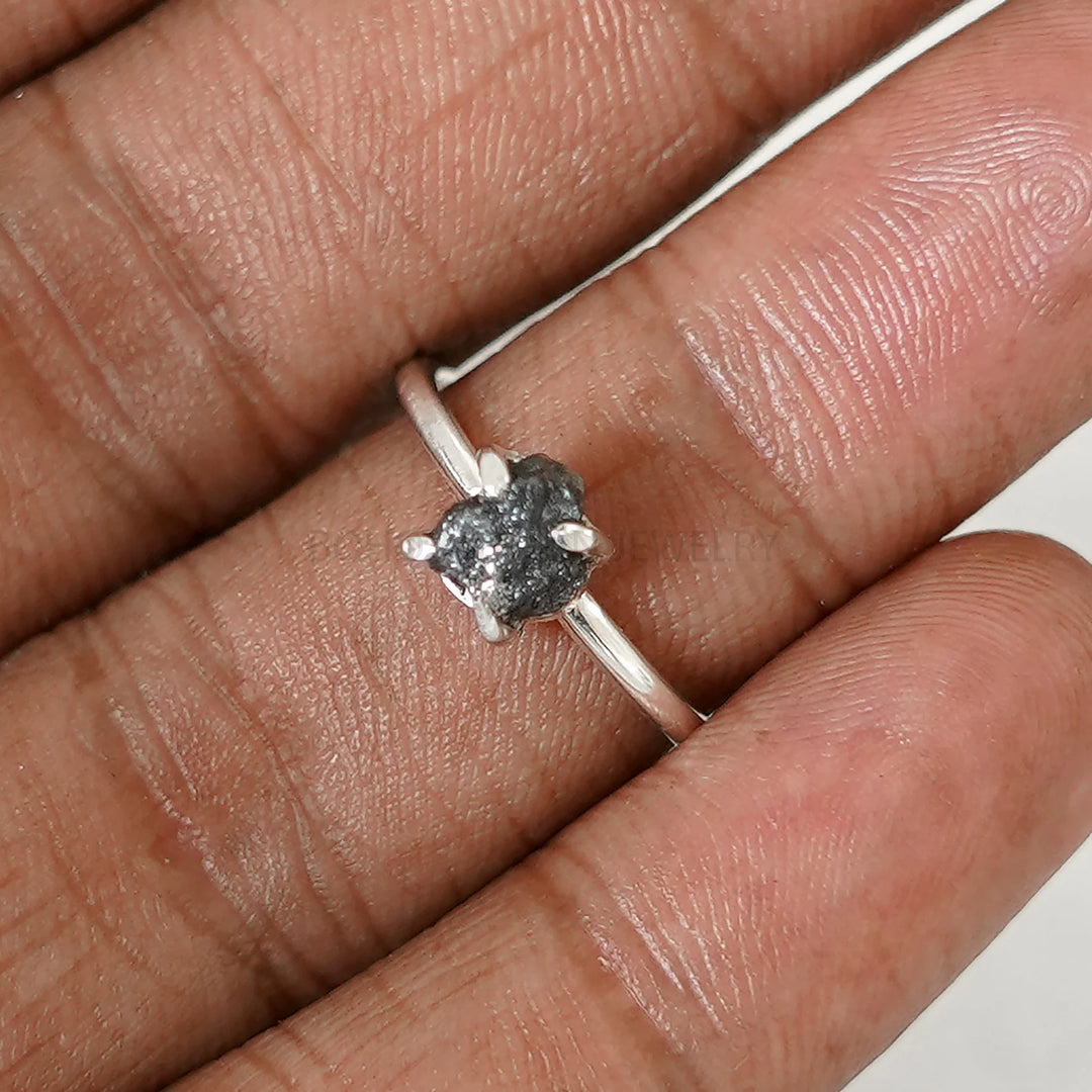 Raw Diamond Ring: Sterling Silver Uncut Crystal, April Birthstone