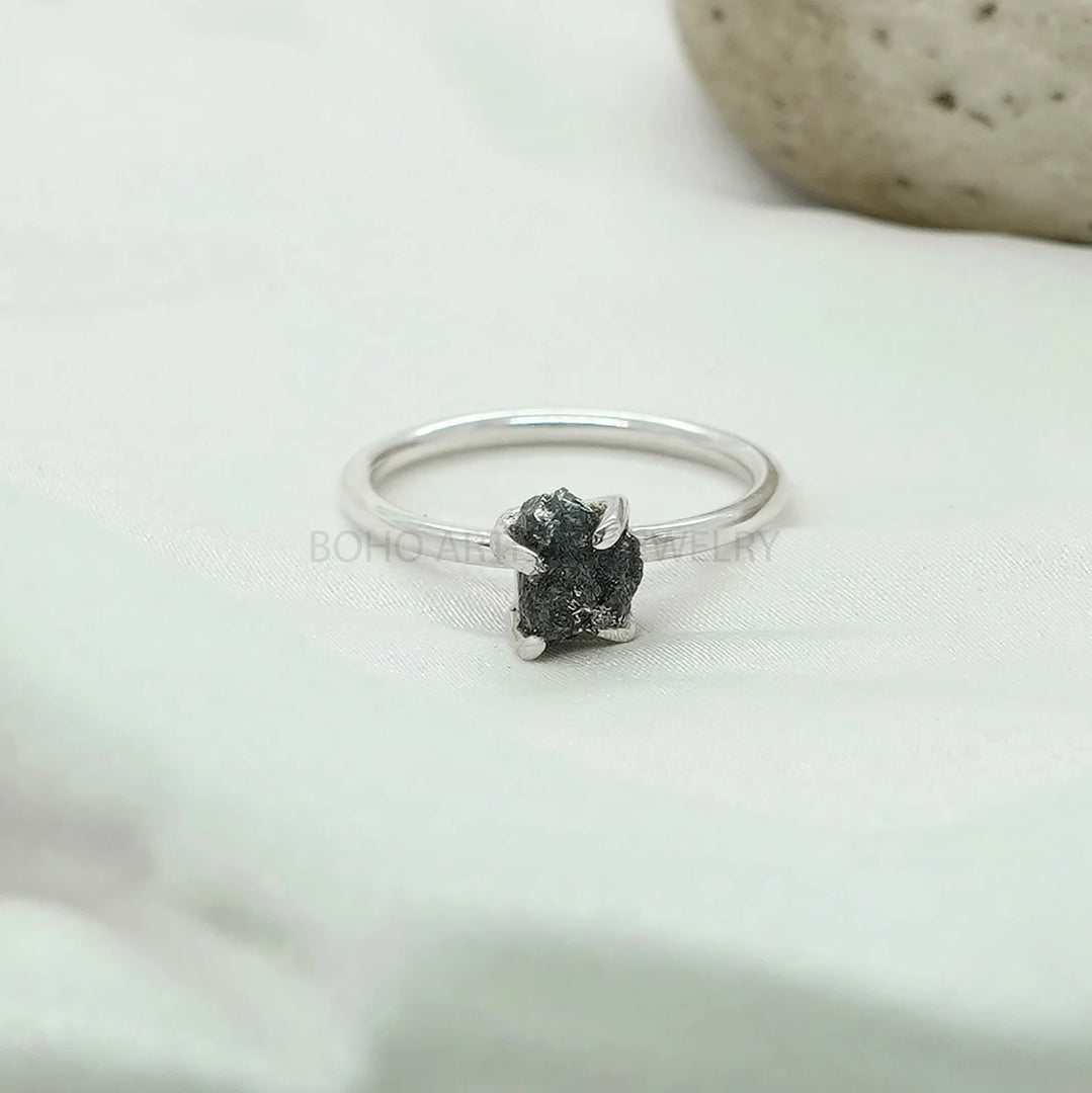 Raw Diamond Ring: Sterling Silver Uncut Crystal, April Birthstone