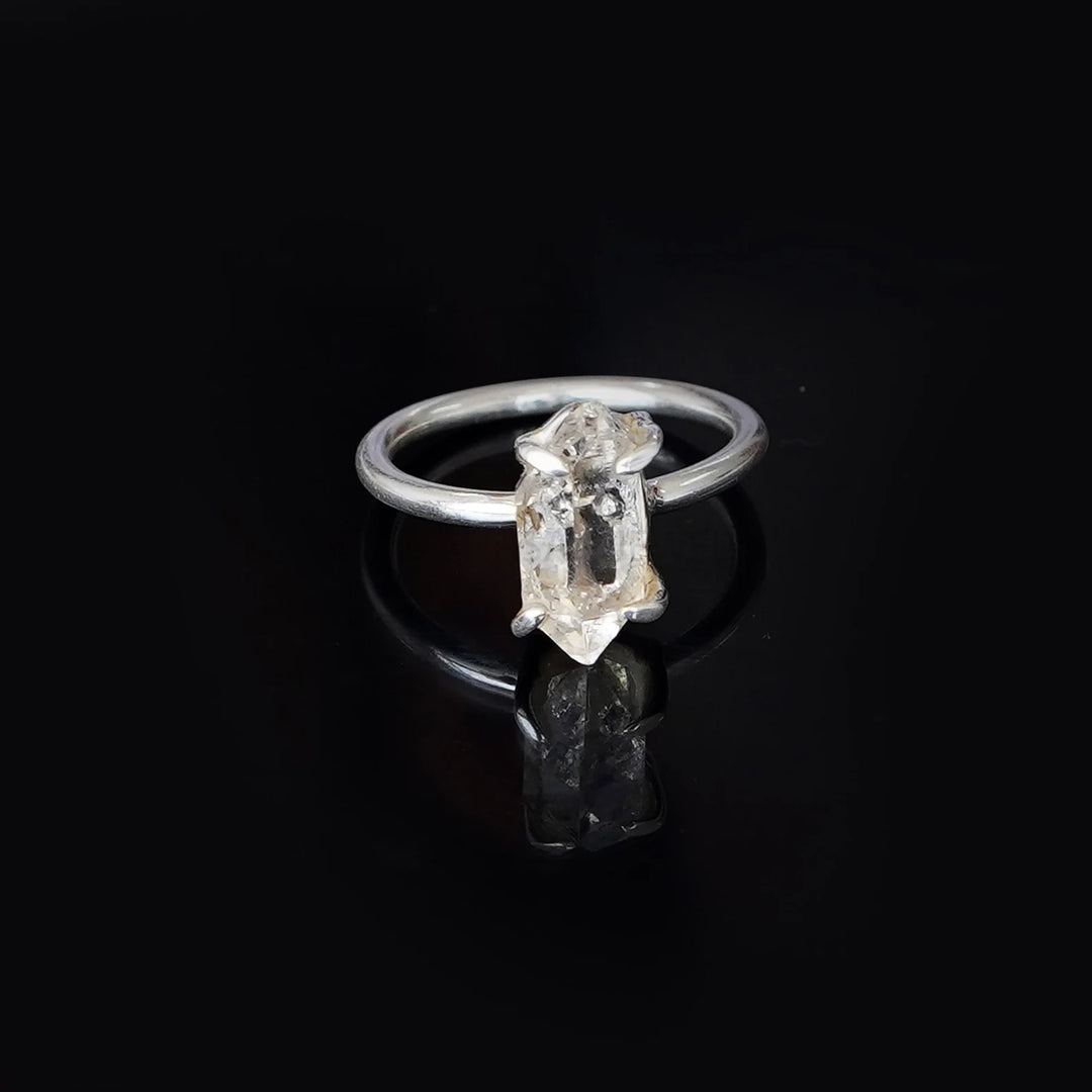 Handmade Herkimer Diamond Ring: Raw Quartz Sterling Silver Band