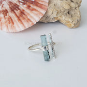 Raw Aquamarine Sterling Silver Ring: CZ Accent, Adjustable Boho Band