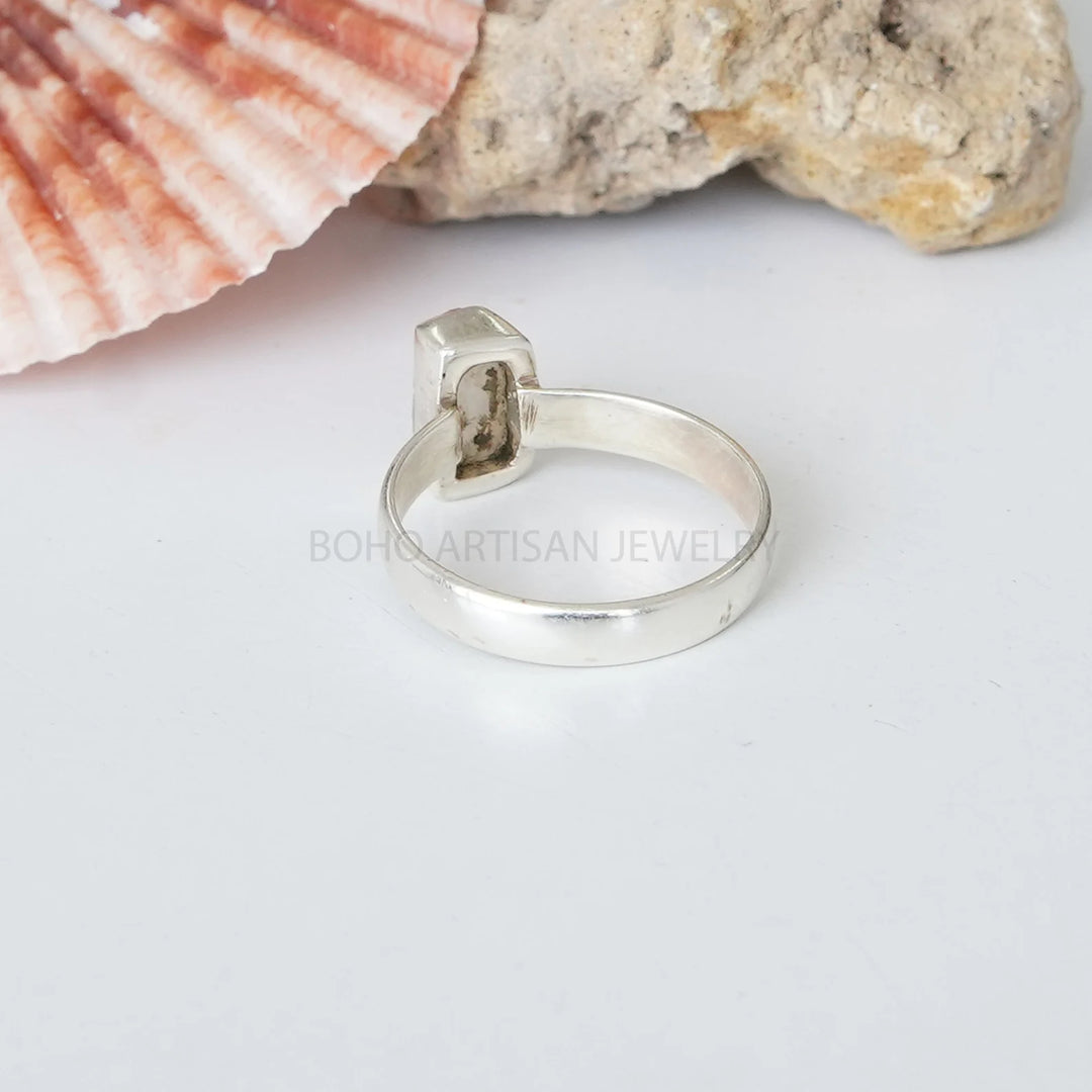 Raw Rainbow Moonstone Ring: Sterling Silver Boho Jewelry