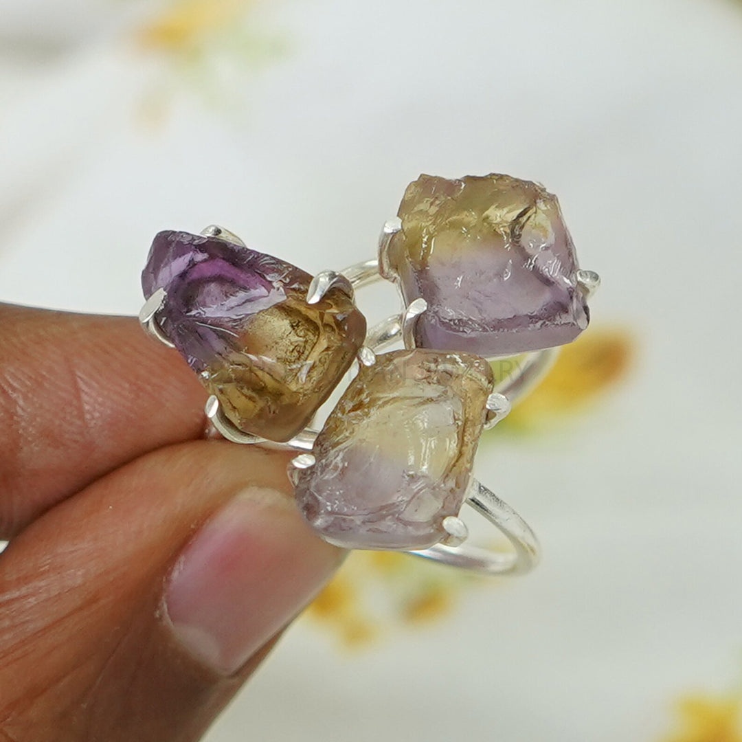 Raw Ametrine Crystal Ring, Bi Color Gemstone Ring, Handmade Ring, Ametrine Silver Jewelry, Boho Ring, Birthstone Ring | Gift For Girls