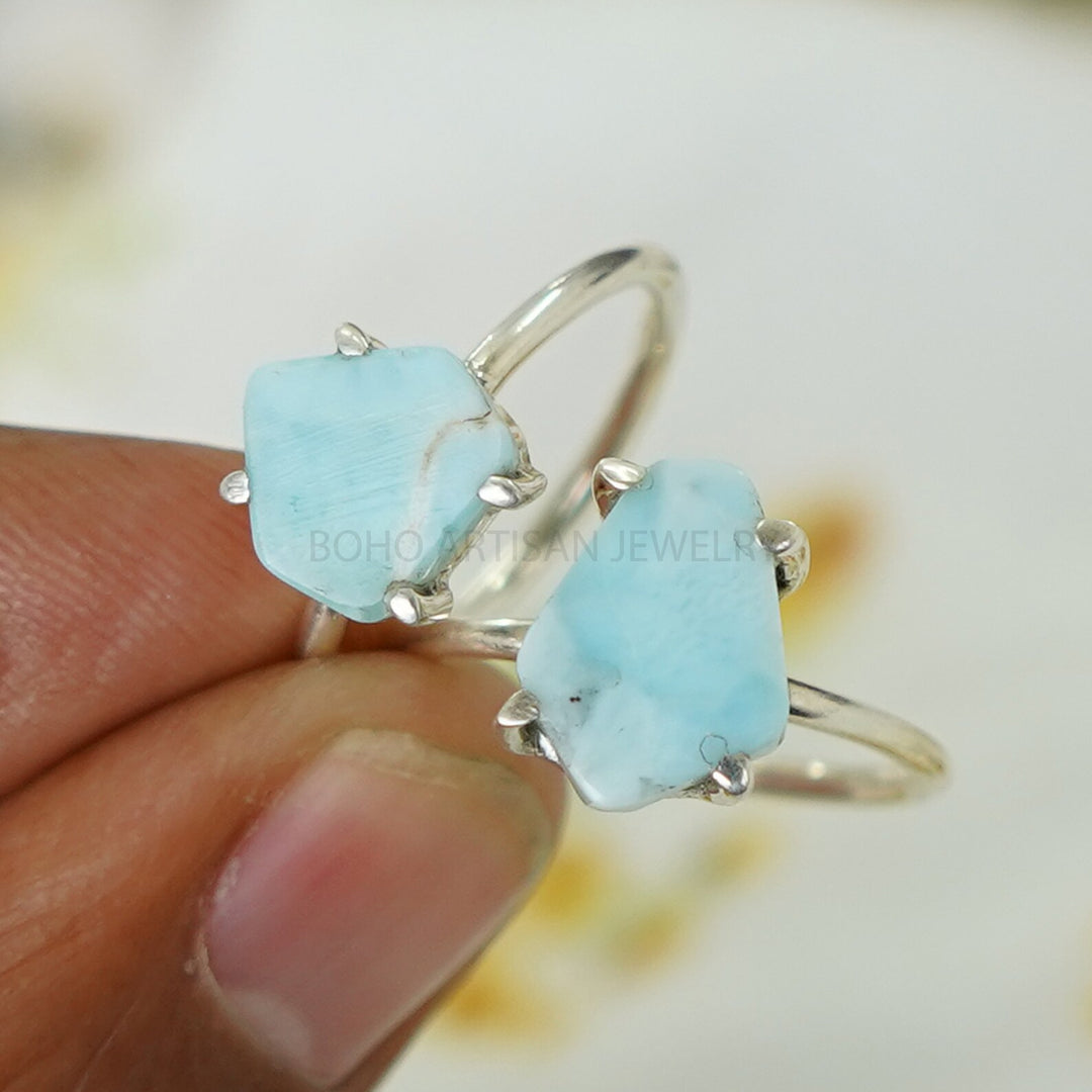 Natural Larimar Ring: Handmade Sterling Silver Boho Jewelry