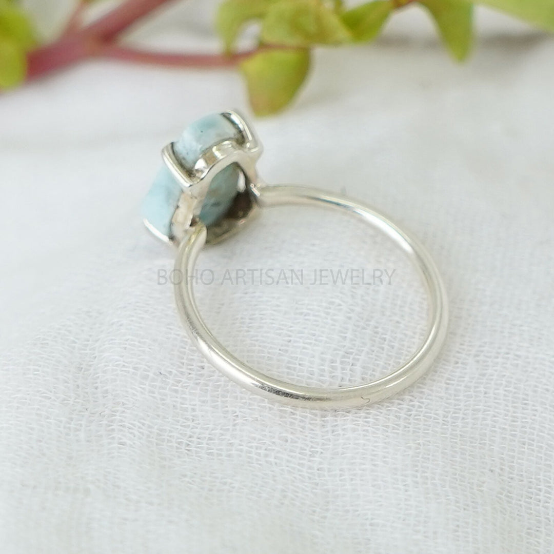 Natural Larimar Ring: Handmade Sterling Silver Boho Jewelry