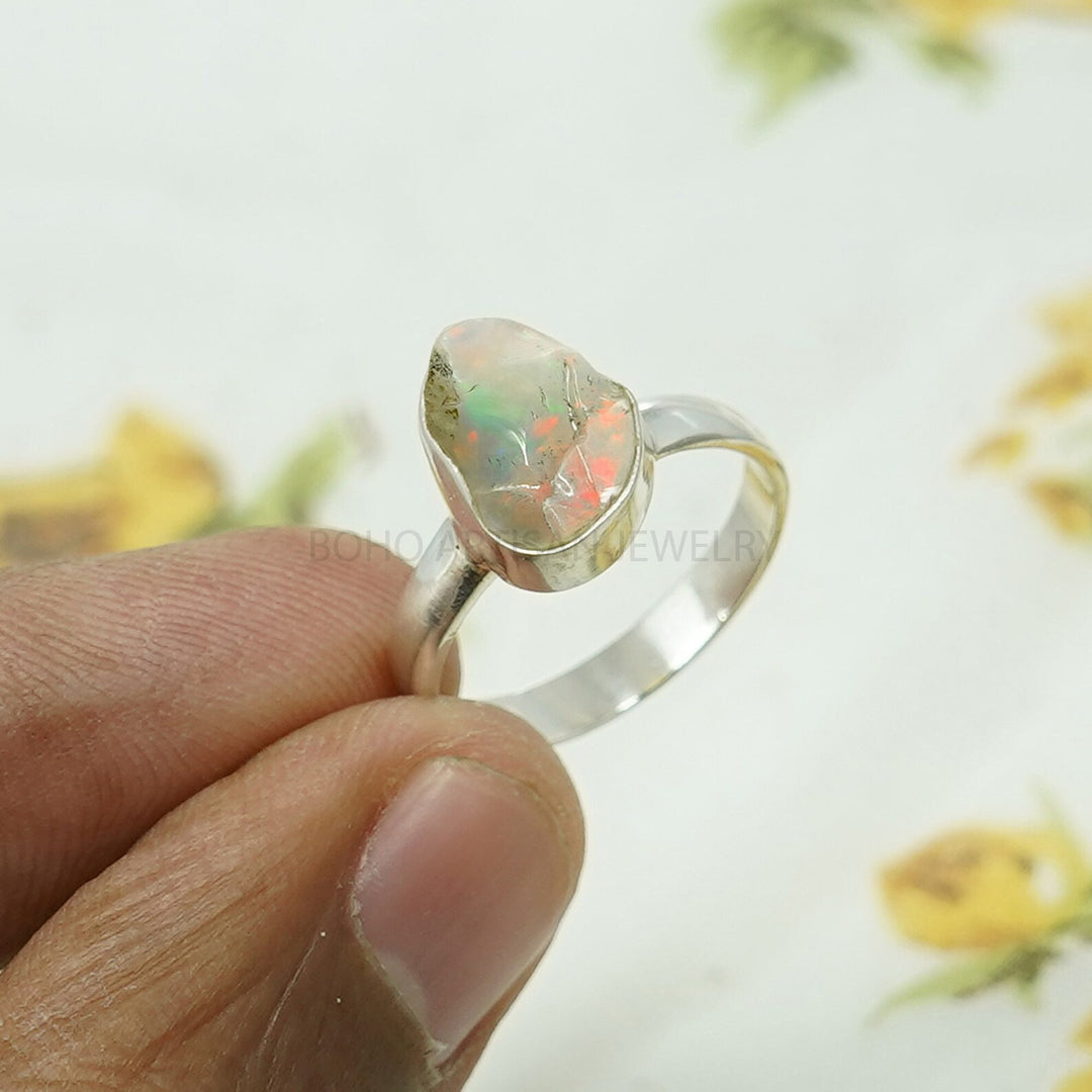 Raw Fire Opal Ring, Ethiopian Opal Ring, October Birthday Gift, Raw Stone Jewelry, Ring For Women, Engagement Ring - Gift For Her