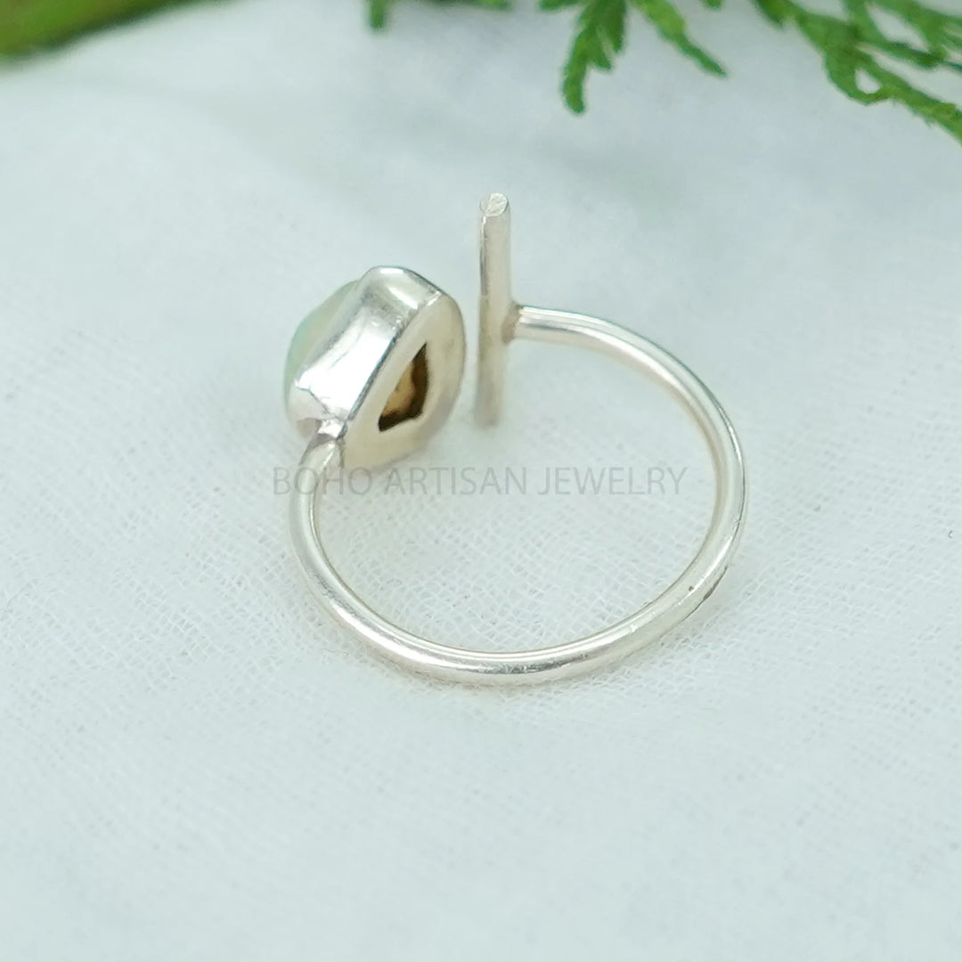 Raw Ethiopian Opal Ring: Sterling Silver Adjustable Band, Boho Jewelry