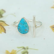 Pear Turquoise Sterling Silver Ring: Adjustable Boho Jewelry