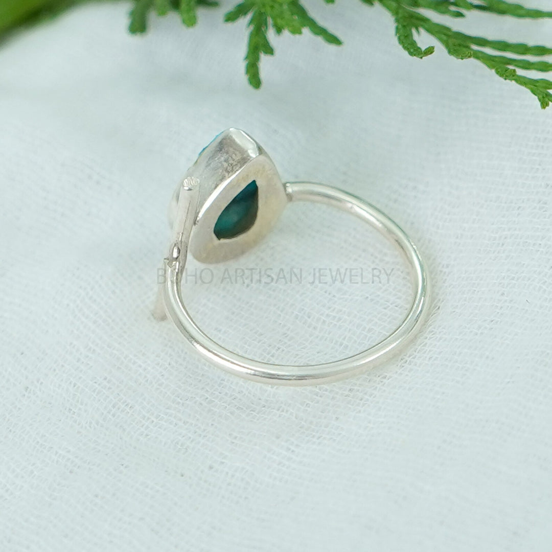 Pear Turquoise Sterling Silver Ring: Adjustable Boho Jewelry