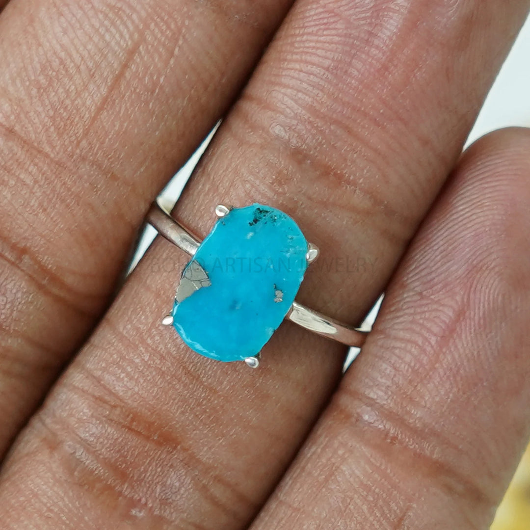 Oval Turquoise Ring: Handmade Sterling Silver Boho Jewelry