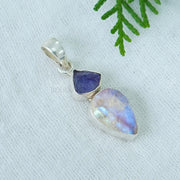 Raw Moonstone Tanzanite Pendant: Sterling Silver Two Stone Jewelry