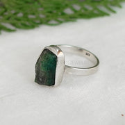 Raw Emerald Ring - Emerald Crystal Ring - Silver Handmade Ring - Boho Ring - Natural Emerald - Rough Stone Ring - Birthday Gift For Her