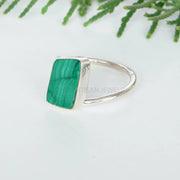 Malachite Sterling Silver Ring: Polished Slice, Twisted Band, Boho Jewelry