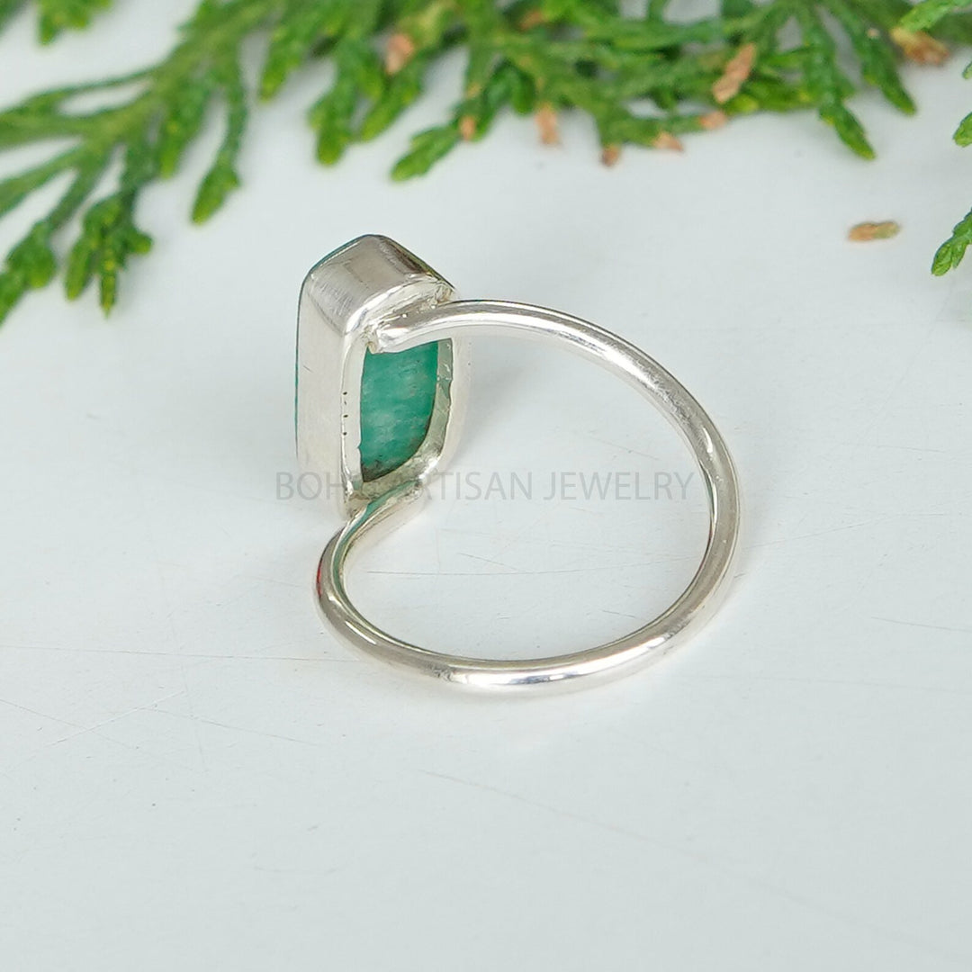 Amazonite Ring, Natural Stone Ring, Minimalist Ring, Twisted Ring, Handmade Ring, Boho Ring, Rough Stone Ring, Birthday Gift For Her