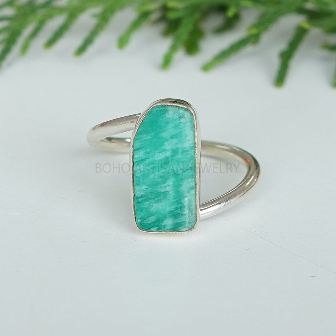 Amazonite Ring, Natural Stone Ring, Minimalist Ring, Twisted Ring, Handmade Ring, Boho Ring, Rough Stone Ring, Birthday Gift For Her