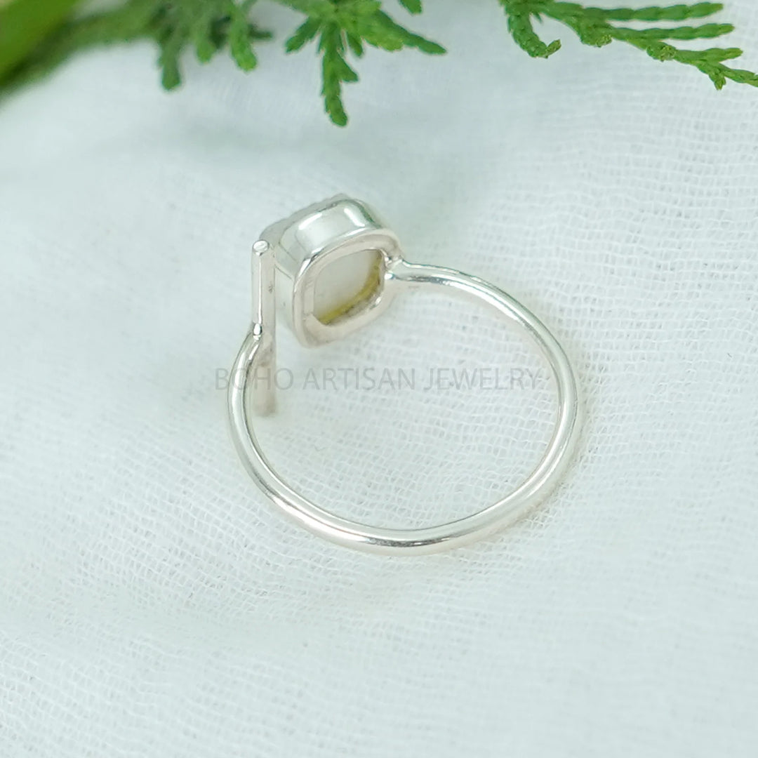 Raw Moonstone Bar Ring: Sterling Silver Handmade Jewelry