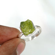 Raw Peridot Sterling Silver Ring: Boho Stacking Band