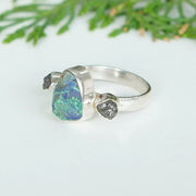 Raw Azurite Malachite Sterling Silver Ring: Three Stone Boho Jewelry