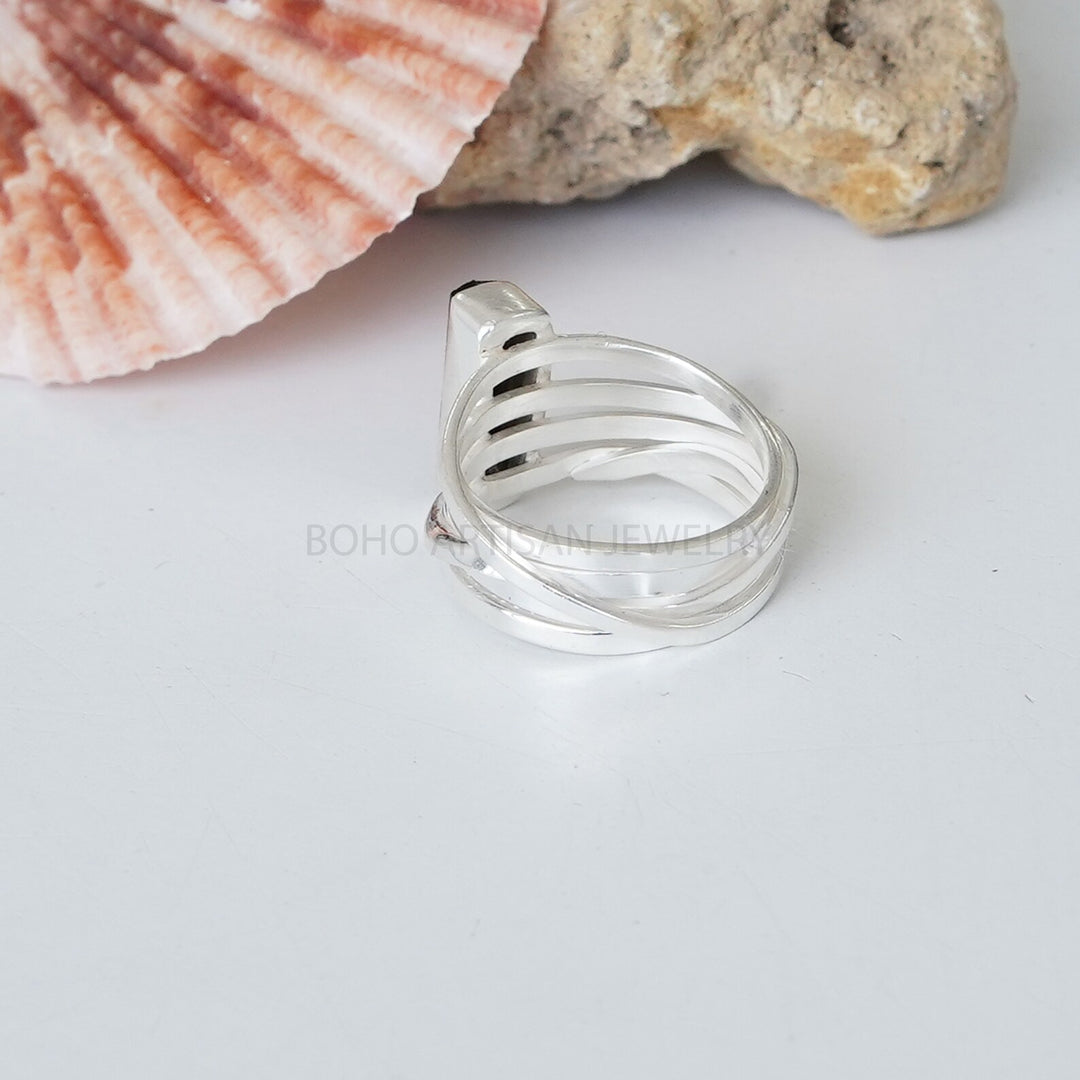Raw Black Tourmaline Ring: Sterling Silver Boho Jewelry