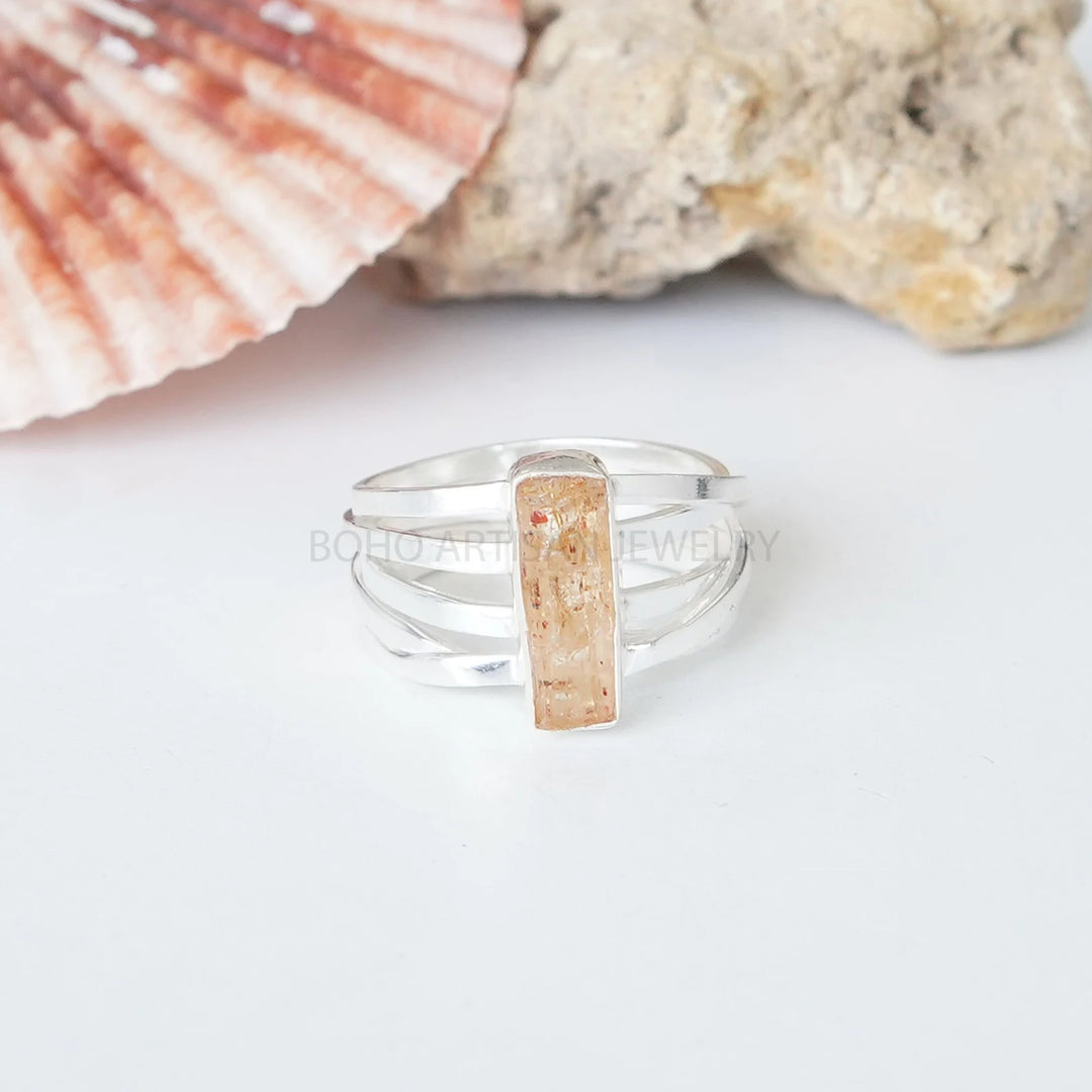 Raw Imperial Topaz Ring: Sterling Silver Bar Ring, November Birthstone