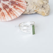 Raw Green Tourmaline Ring: 925 Sterling Silver, Adjustable Boho Ring