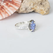 Raw Labradorite Ring: Sterling Silver Boho CZ Ring