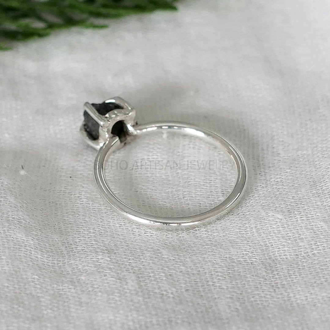 Raw Diamond Ring: Sterling Silver Uncut Crystal, April Birthstone