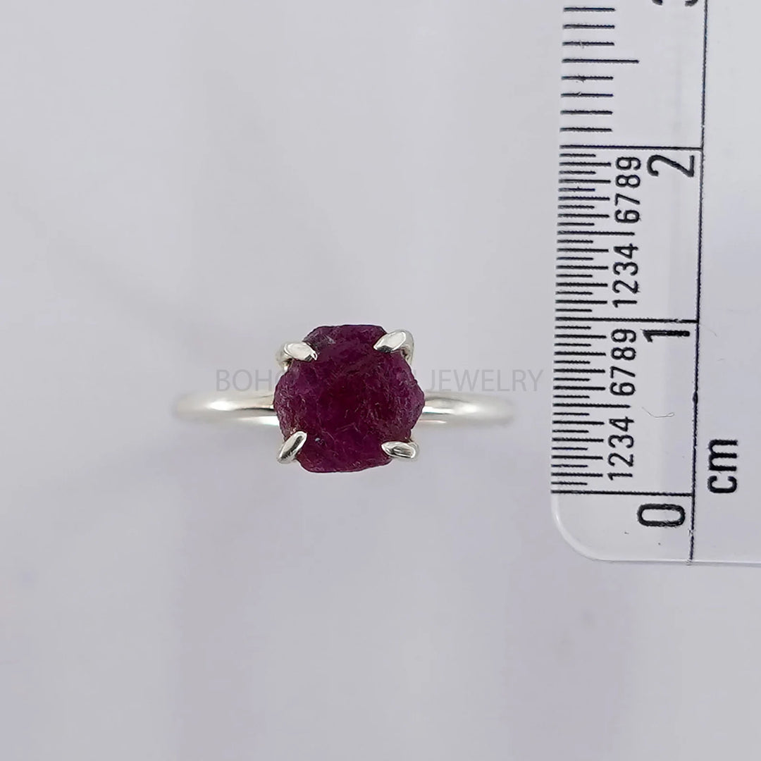 Raw Ruby Ring: Sterling Silver Hexagon, Boho Crystal Jewelry