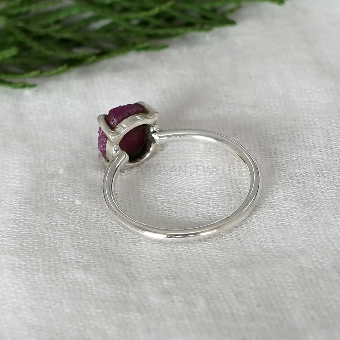 Raw Ruby Ring: Sterling Silver Hexagon, Boho Crystal Jewelry