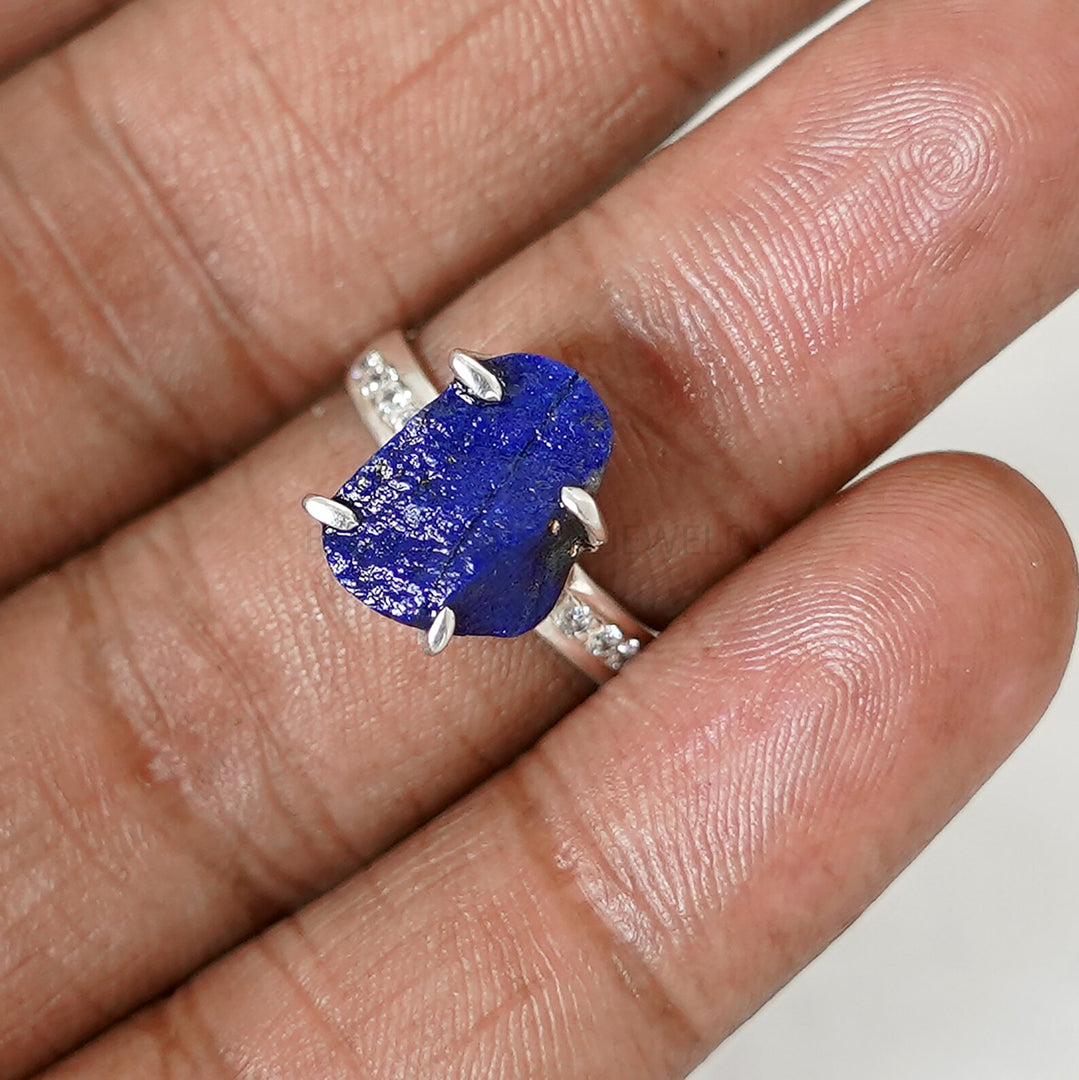 Buy Raw Lapis Lazuli Ring: Sterling Silver Boho Ring with CZ Accents