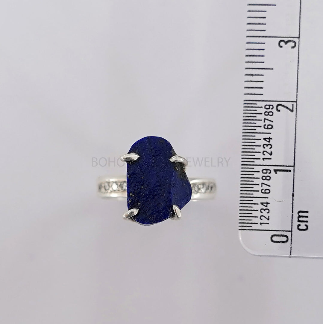 Buy Raw Lapis Lazuli Ring: Sterling Silver Boho Ring with CZ Accents