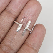 Raw Aquamarine Pink Tourmaline Ring: 925 Sterling Silver Adjustable Bar Ring