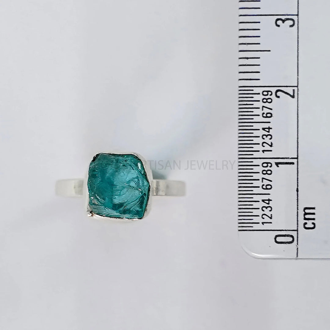 Raw Blue Apatite Ring: Sterling Silver Boho Ring, Handmade Jewelry