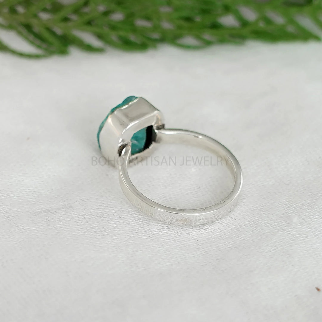 Raw Blue Apatite Ring: Sterling Silver Boho Ring, Handmade Jewelry