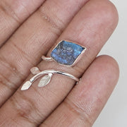 Raw Labradorite Floral Ring: Sterling Silver Adjustable Band, Boho Artisan