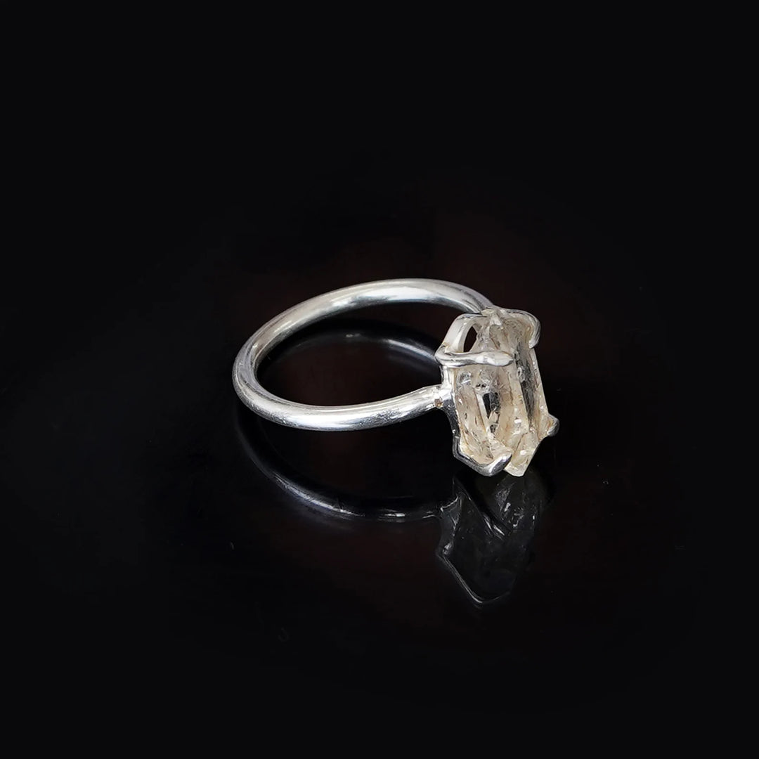 Handmade Herkimer Diamond Ring: Raw Quartz Sterling Silver Band