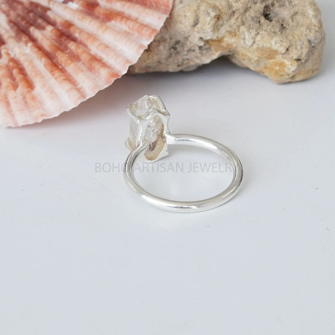 Handmade Herkimer Diamond Ring: Raw Quartz Sterling Silver Band