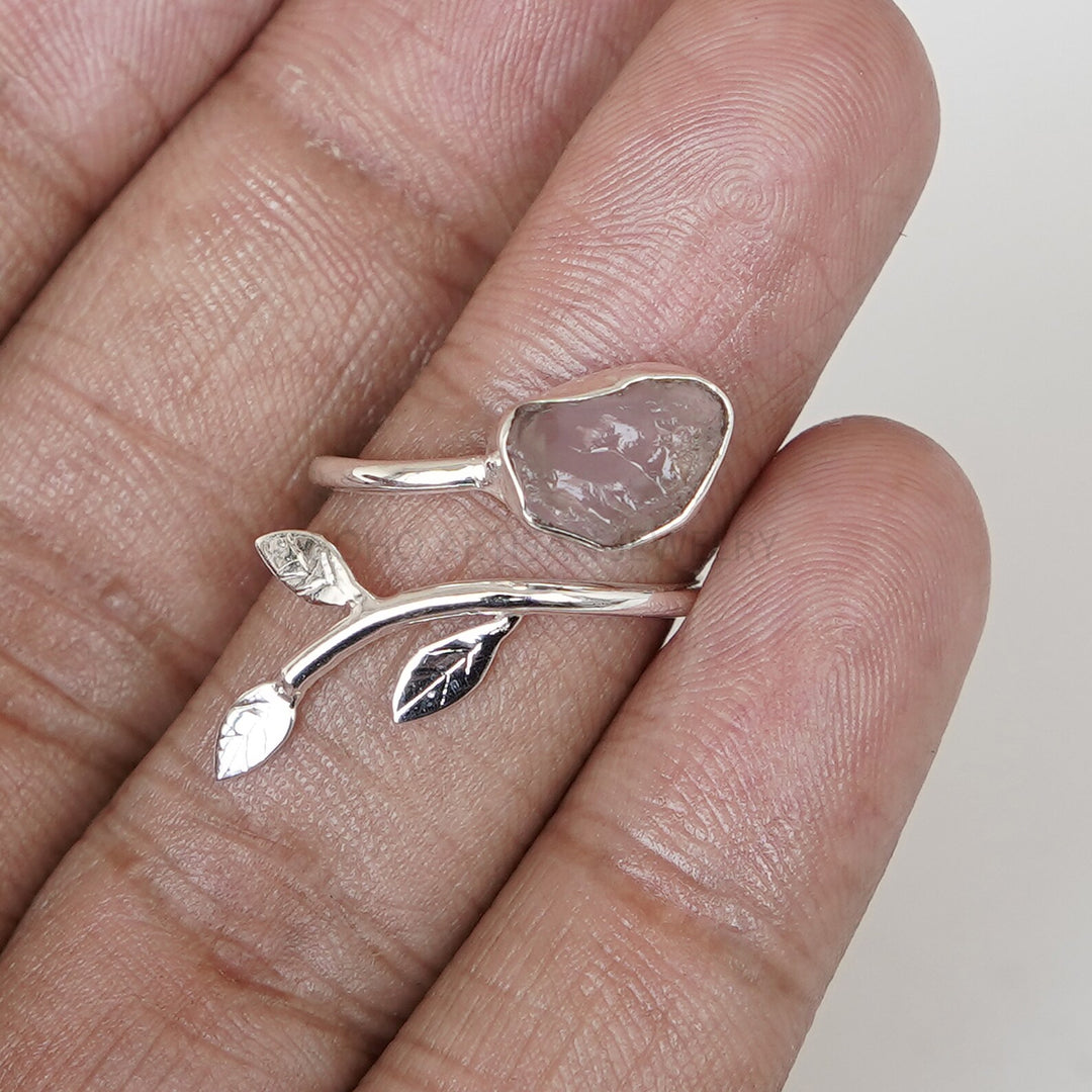 Raw Rose Quartz Ring: Sterling Silver Floral Band, Boho Artisan Jewelry