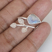 Raw Moonstone Floral Ring: Handmade Sterling Silver Adjustable Band