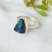 Raw Azurite Malachite Ring, Azurite Raw Stone Ring, Silver Handmade Ring, Boho Ring, Malachite Ring, Rough Stone Ring - Birthstone Ring