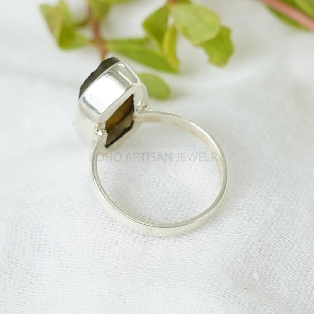 Raw Labradorite Sterling Silver Ring: Blue Fire Gemstone, Boho Jewelry