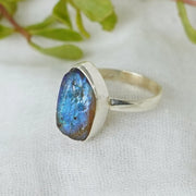 Raw Labradorite Sterling Silver Ring: Blue Fire Gemstone, Boho Jewelry