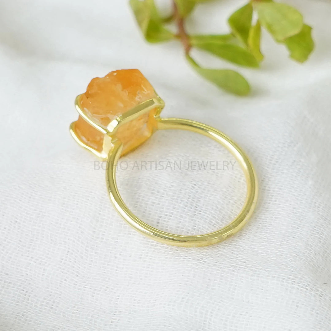 Imperial Topaz Ring, Imperial Topaz Gold Ring, Silver Handmade Ring, Boho Ring, Rough Stone Ring, November Birthstone - Gift For Girls