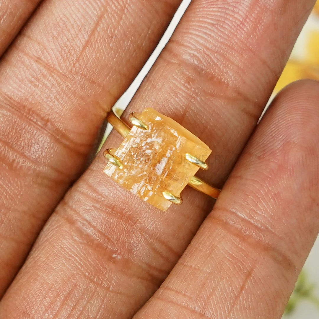 Imperial Topaz Ring, Imperial Topaz Gold Ring, Silver Handmade Ring, Boho Ring, Rough Stone Ring, November Birthstone - Gift For Girls