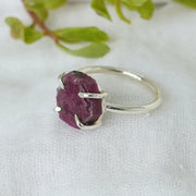 Raw Ruby Hexagon Ring, Ruby Sterling Silver Ring, Handmade Ring, Boho Crystal Ring, July Birthstone, Unique Design Ring - Gift For Her