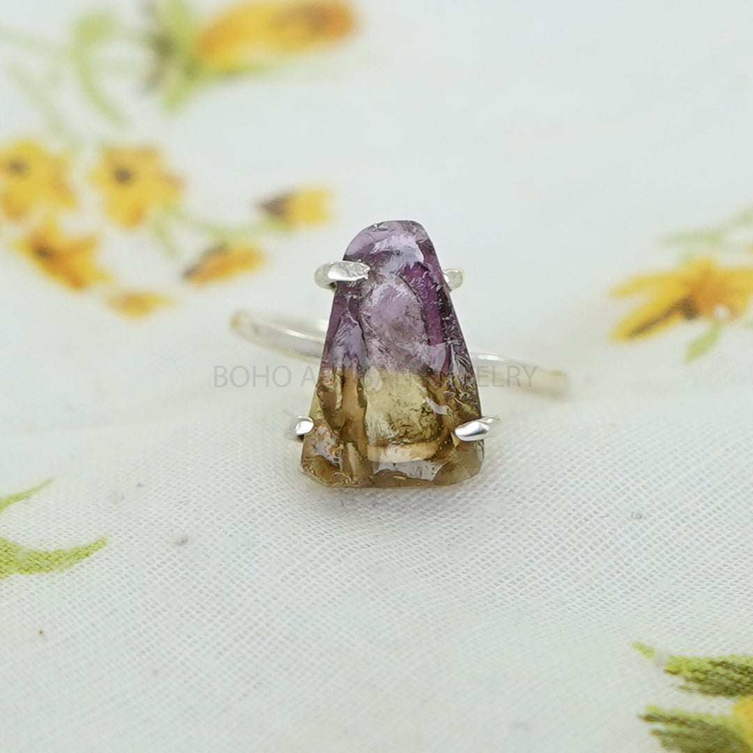 Raw Ametrine Crystal Ring, Bi Color Gemstone Ring, Handmade Ring, Ametrine Silver Jewelry, Boho Ring, Birthstone Ring | Gift For Girls